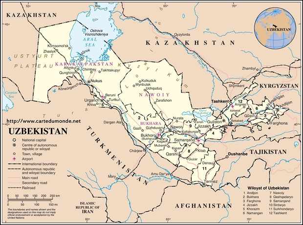 Mapa Uzbekistán
