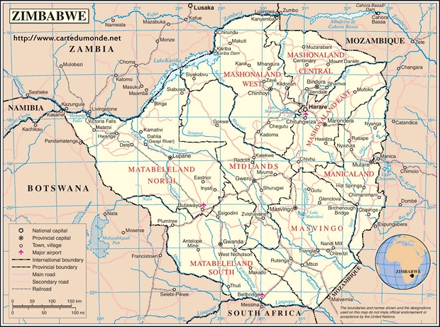 Mapa Zimbabue